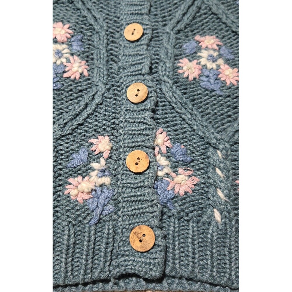 Christopher & Banks Hand Embroidered Knit Sweater Vest Floral Ramie Cotton Small - Picture 4 of 6